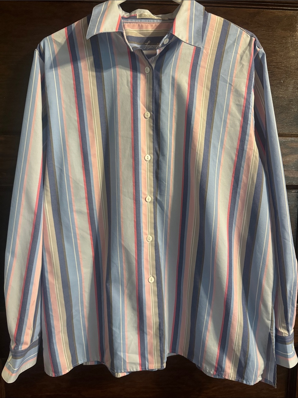 FOXCROFT Wrinkle Free Pink Blue Stripe Long Sleeve Button Front Blouse Size 16